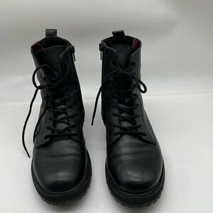 Zara Women's Combat Boots Size 39/8.5 Black Leather Lace Up Chunky boots
